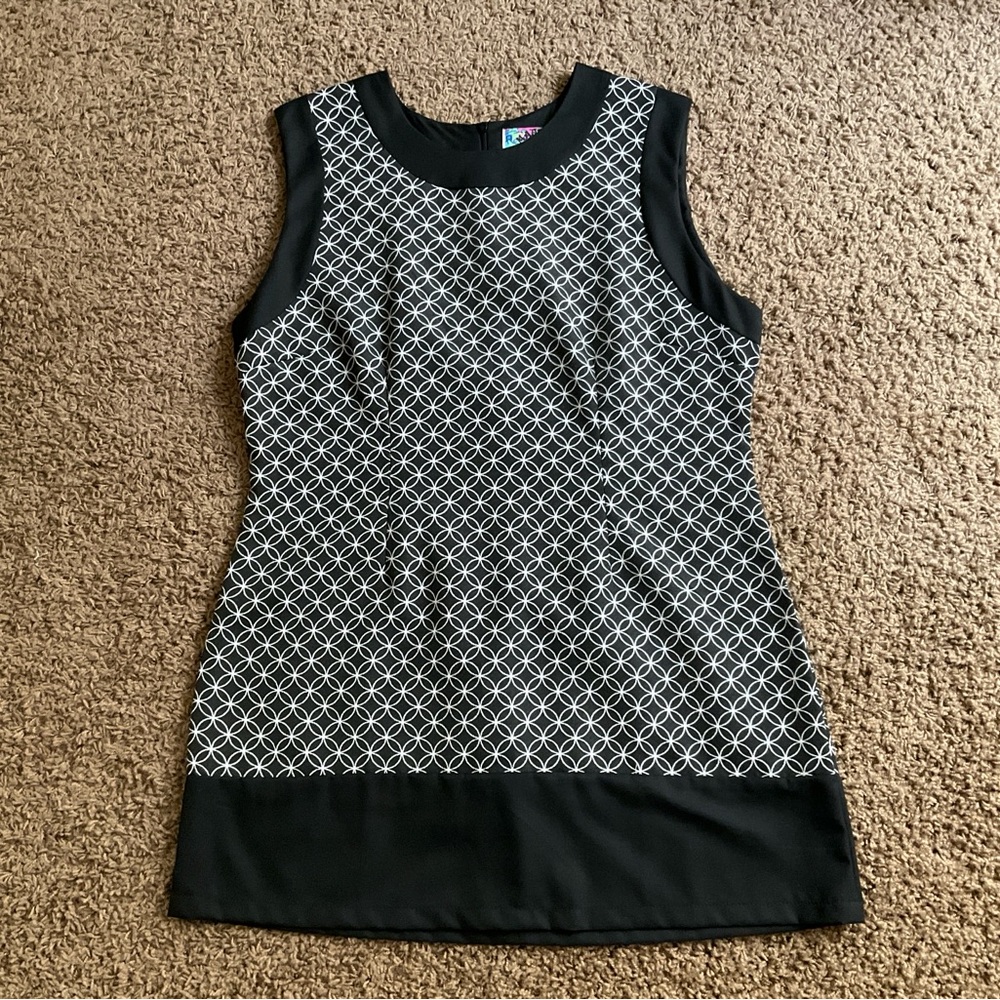 Fab 1960’s Inspired Mini Dress; Mod Geometric Design! Black & White Sleeveless